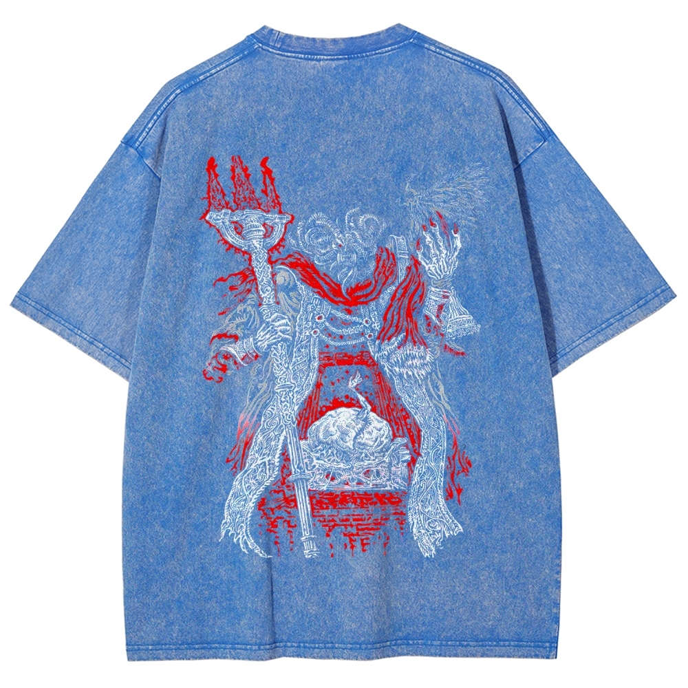 Elden Ring Mohg Lord of Blood Double Printed Unisex Acid Washed T-Shirt
