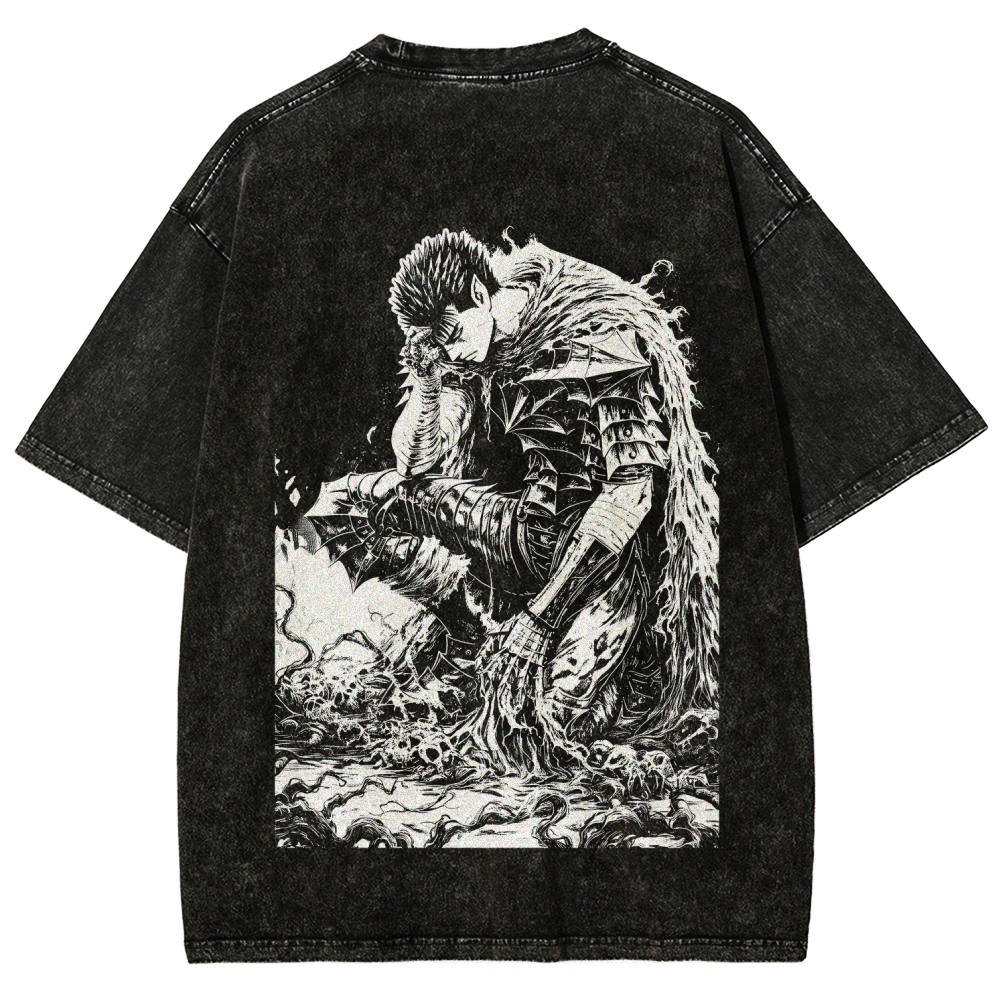 Black Knight Guts Berserk Retro Vintage Unisex Oversize Anime Manga Washed Heavyweight Cotton T-shirt