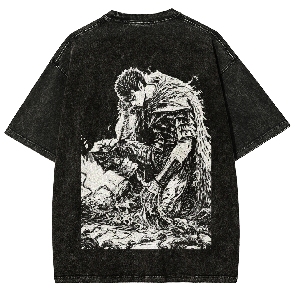 Black Knight Guts Berserk Retro Vintage Unisex Oversize Anime Manga Washed Heavyweight Cotton T-shirt