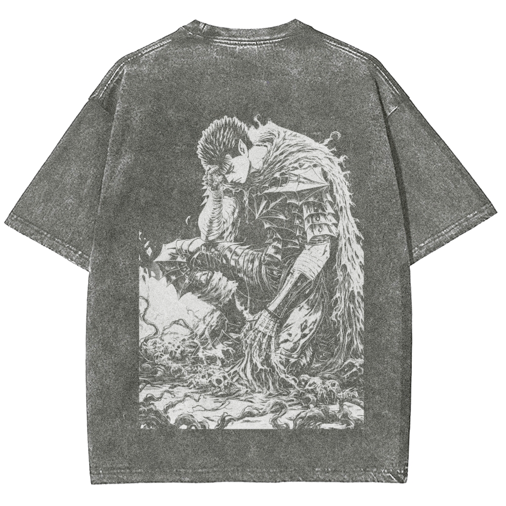 Black Knight Guts Berserk Retro Vintage Unisex Oversize Anime Manga Washed Heavyweight Cotton T-shirt