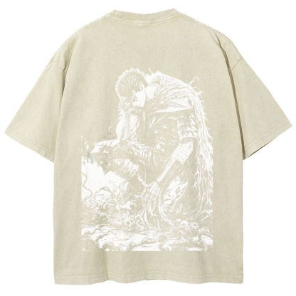 Black Knight Guts Berserk Retro Vintage Unisex Oversize Anime Manga Washed Heavyweight Cotton T-shirt