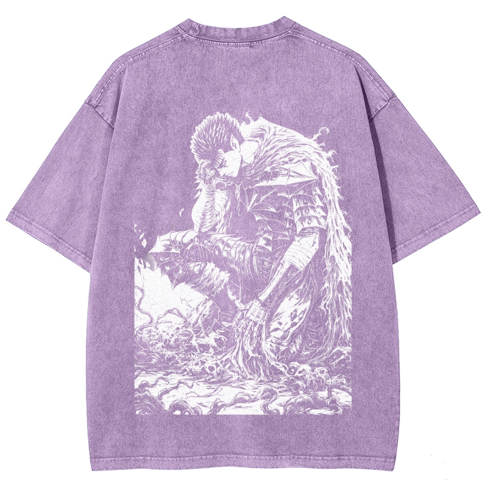 Black Knight Guts Berserk Retro Vintage Unisex Oversize Anime Manga Washed Heavyweight Cotton T-shirt