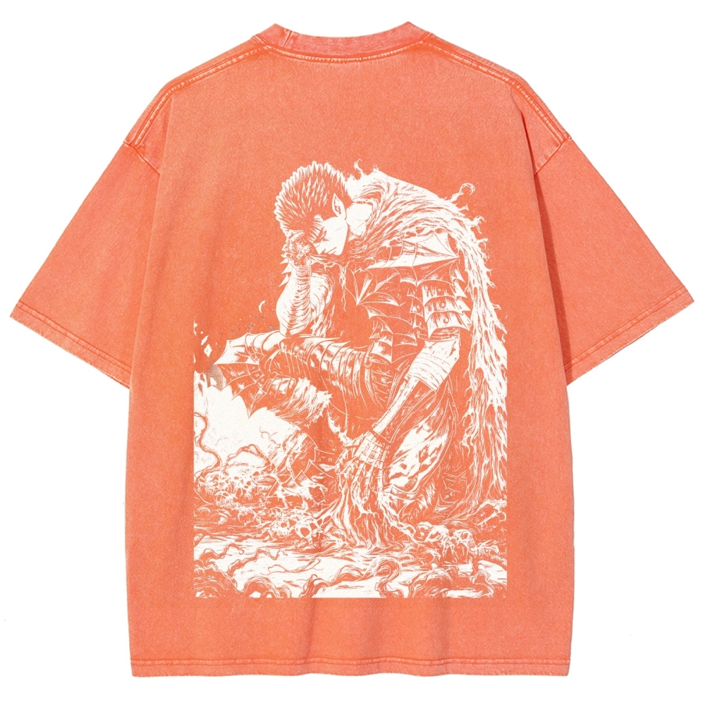 Black Knight Guts Berserk Retro Vintage Unisex Oversize Anime Manga Washed Heavyweight Cotton T-shirt