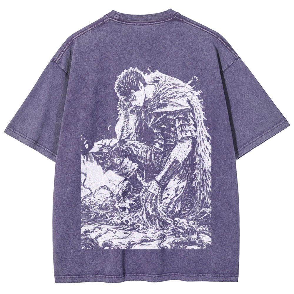 Black Knight Guts Berserk Retro Vintage Unisex Oversize Anime Manga Washed Heavyweight Cotton T-shirt