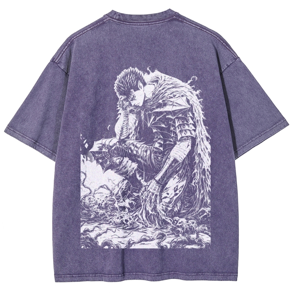 Black Knight Guts Berserk Retro Vintage Unisex Oversize Anime Manga Washed Heavyweight Cotton T-shirt
