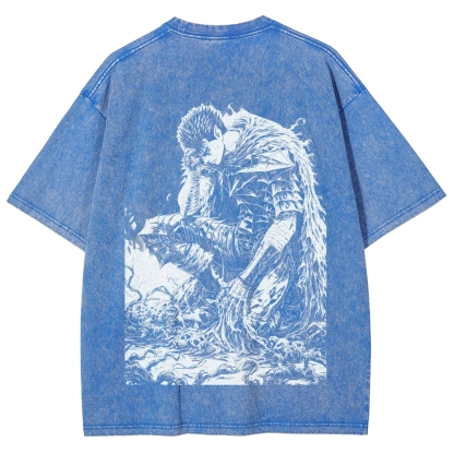 Black Knight Guts Berserk Retro Vintage Unisex Oversize Anime Manga Washed Heavyweight Cotton T-shirt