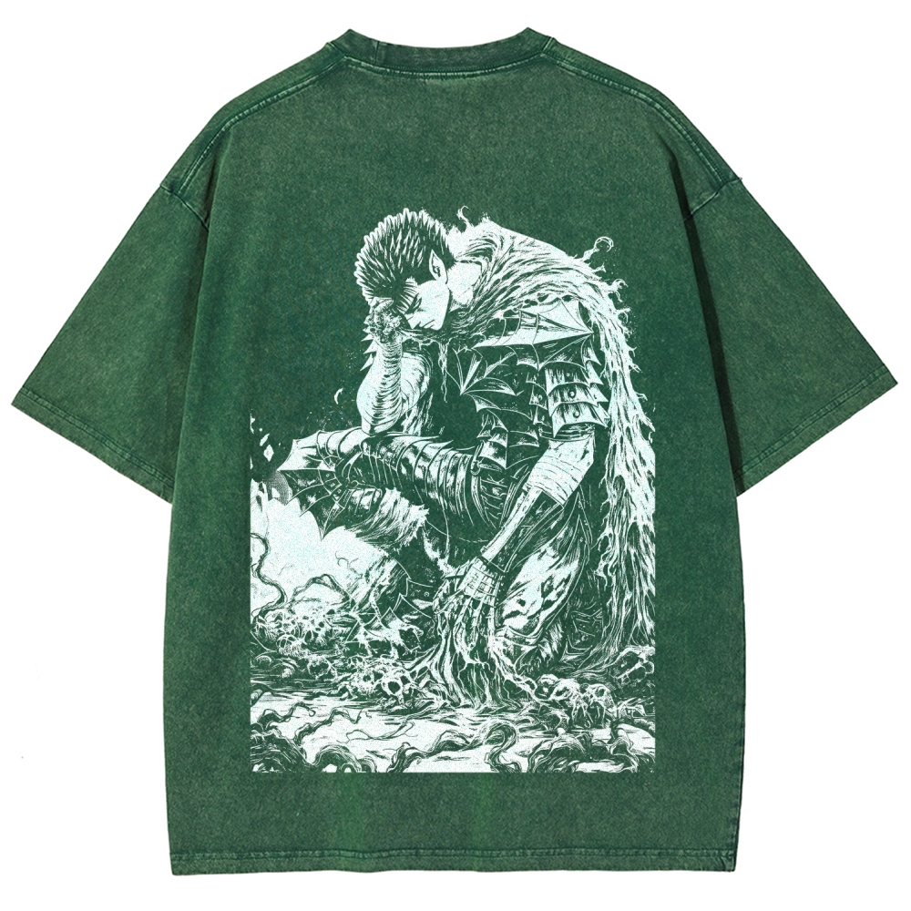 Black Knight Guts Berserk Retro Vintage Unisex Oversize Anime Manga Washed Heavyweight Cotton T-shirt
