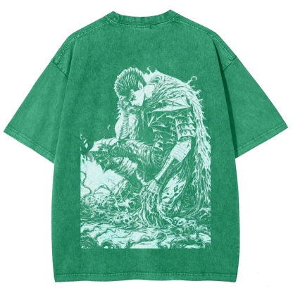 Black Knight Guts Berserk Retro Vintage Unisex Oversize Anime Manga Washed Heavyweight Cotton T-shirt