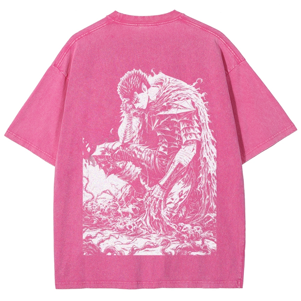 Black Knight Guts Berserk Retro Vintage Unisex Oversize Anime Manga Washed Heavyweight Cotton T-shirt