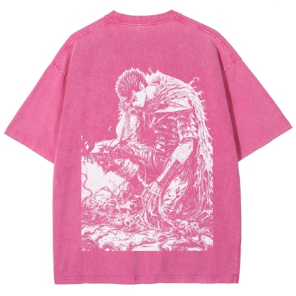 Black Knight Guts Berserk Retro Vintage Unisex Oversize Anime Manga Washed Heavyweight Cotton T-shirt