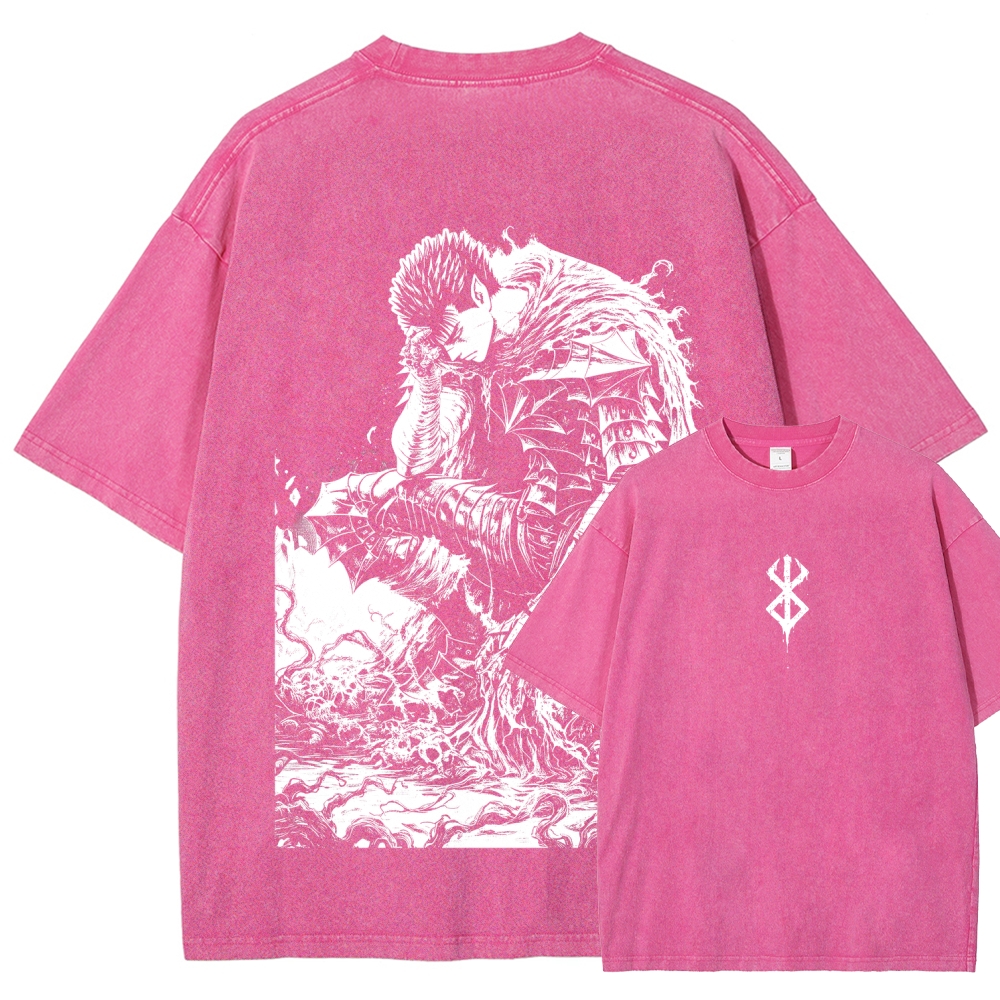 Black Knight Guts Berserk Retro Vintage Unisex Oversize Anime Manga Washed Heavyweight Cotton T-shirt