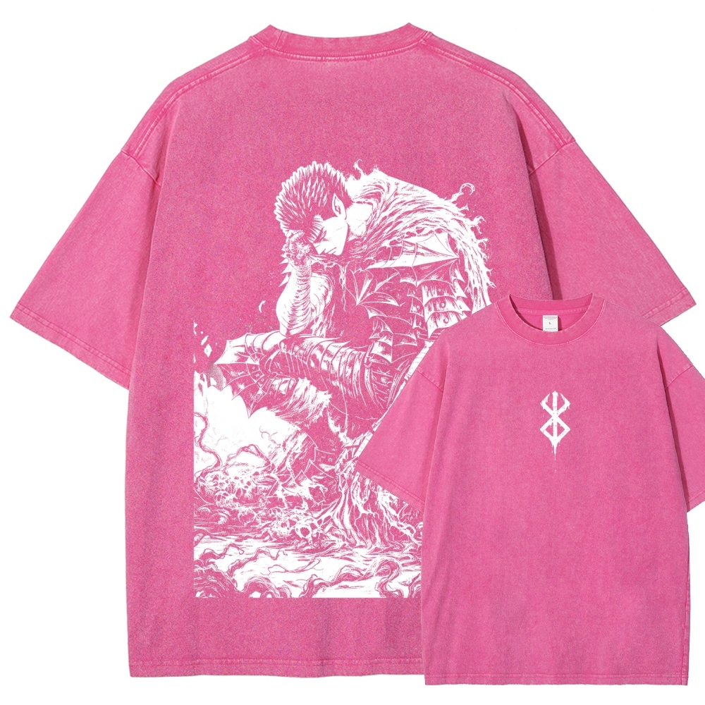 Black Knight Guts Berserk Retro Vintage Unisex Oversize Anime Manga Washed Heavyweight Cotton T-shirt