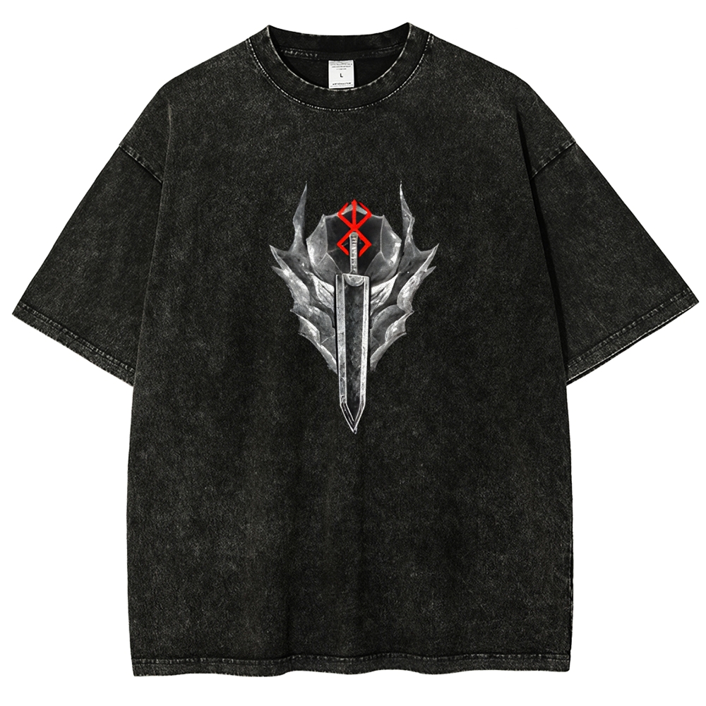 Berserk Guts Black Sword Man Vintage Washed Graphic T-Shirt