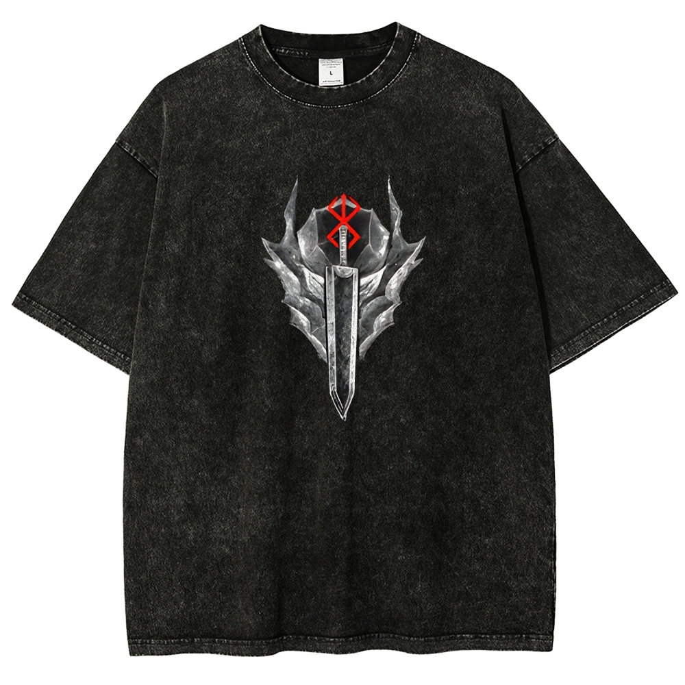 Berserk Guts Black Sword Man Vintage Washed Graphic T-Shirt