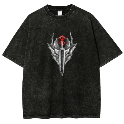 Berserk Guts Black Sword Man Vintage Washed Graphic T-Shirt