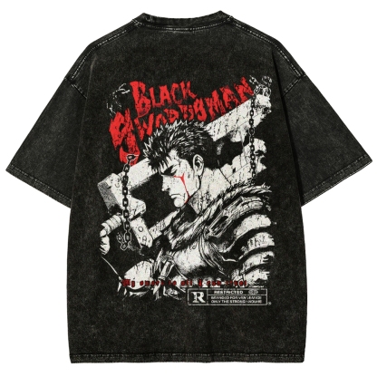 Berserk Guts Black Sword Man Vintage Washed Graphic T-Shirt