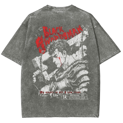 Berserk Guts Black Sword Man Vintage Washed Graphic T-Shirt