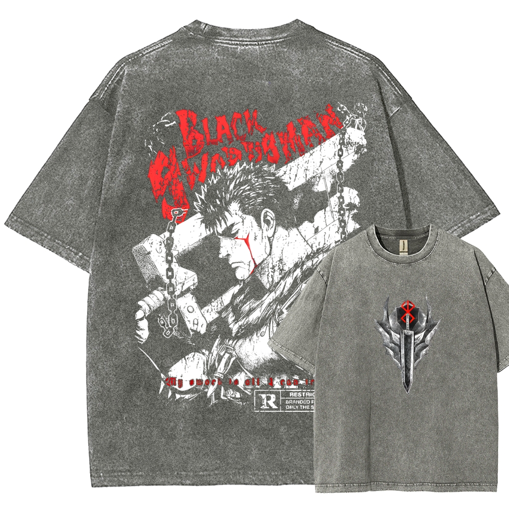 Berserk Guts Black Sword Man Vintage Washed Graphic T-Shirt