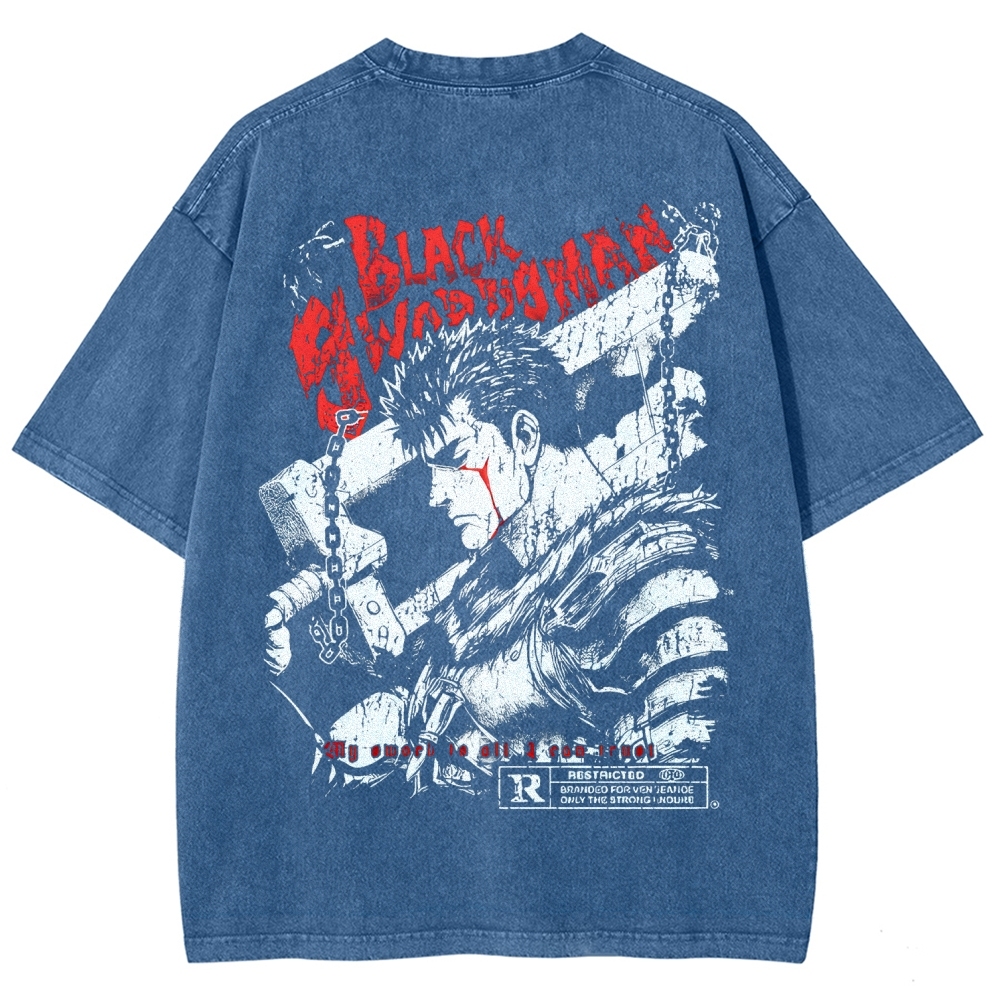 Berserk Guts Black Sword Man Vintage Washed Graphic T-Shirt