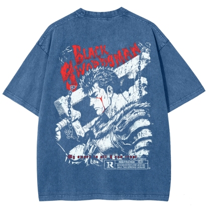 Berserk Guts Black Sword Man Vintage Washed Graphic T-Shirt