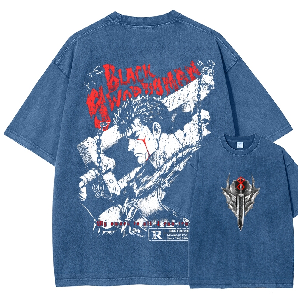 Berserk Guts Black Sword Man Vintage Washed Graphic T-Shirt