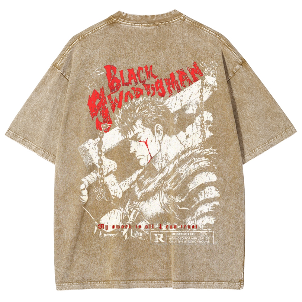 Berserk Guts Black Sword Man Vintage Washed Graphic T-Shirt