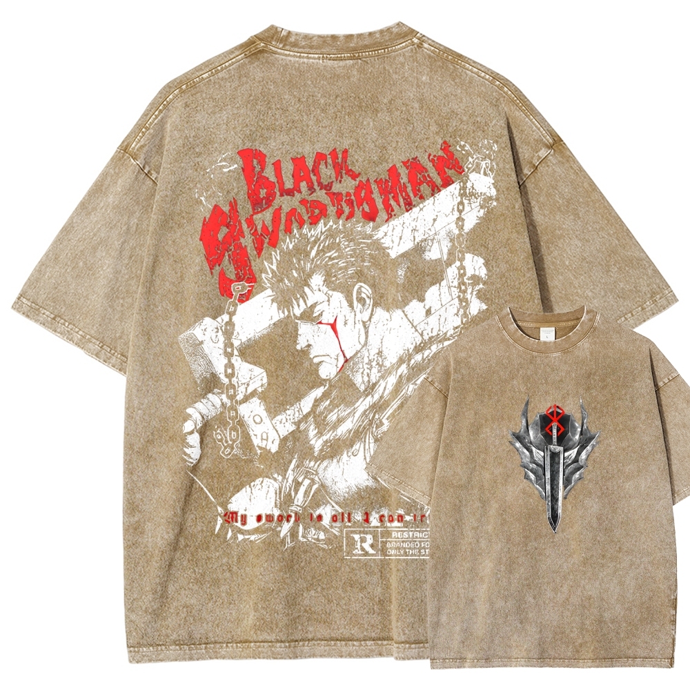 Berserk Guts Black Sword Man Vintage Washed Graphic T-Shirt