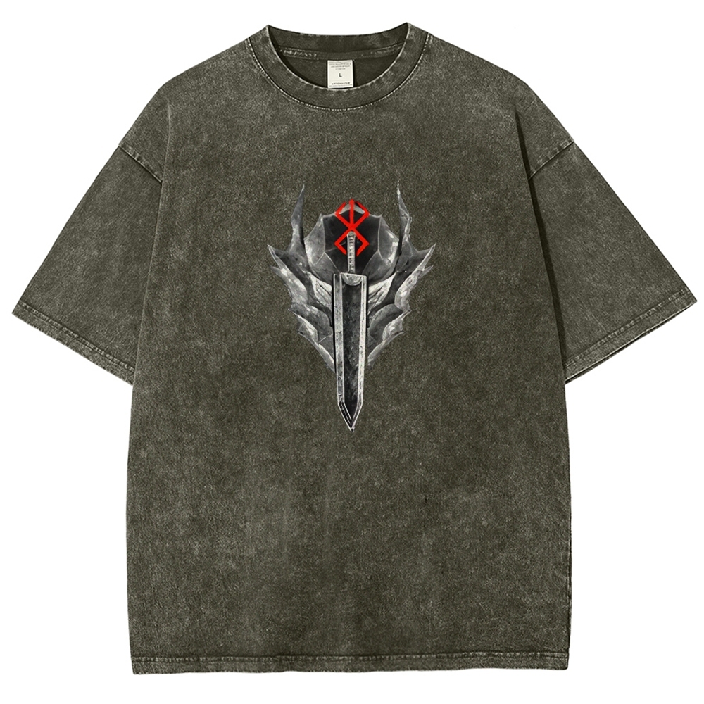 Berserk Guts Black Sword Man Vintage Washed Graphic T-Shirt