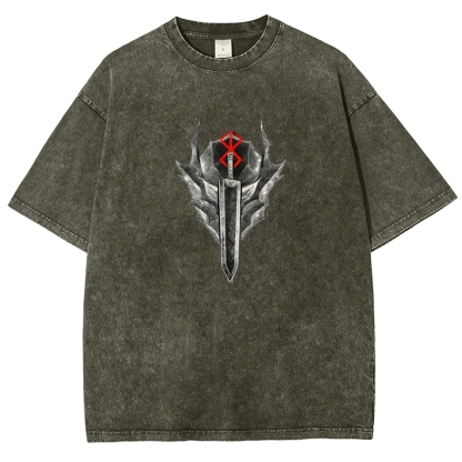 Berserk Guts Black Sword Man Vintage Washed Graphic T-Shirt