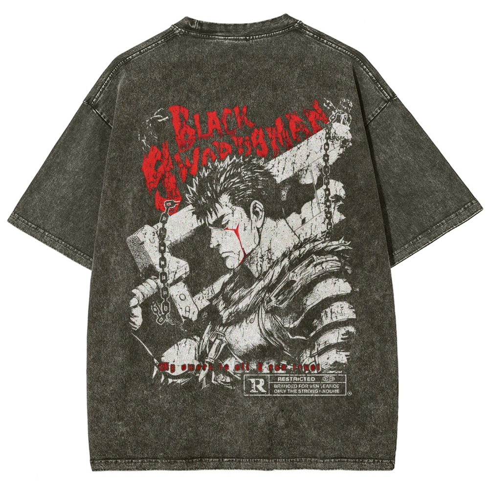 Berserk Guts Black Sword Man Vintage Washed Graphic T-Shirt