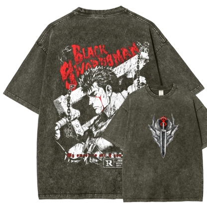 Berserk Guts Black Sword Man Vintage Washed Graphic T-Shirt