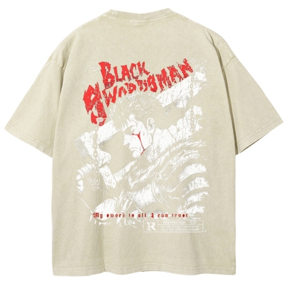 Berserk Guts Black Sword Man Vintage Washed Graphic T-Shirt