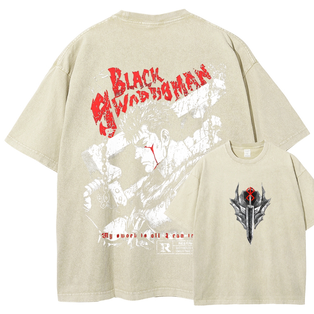 Berserk Guts Black Sword Man Vintage Washed Graphic T-Shirt