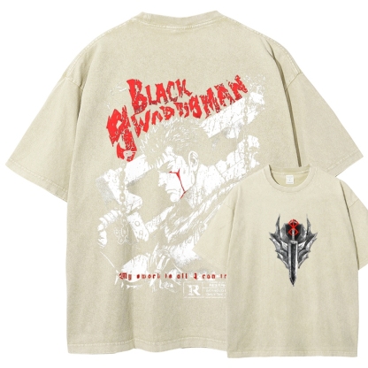 Berserk Guts Black Sword Man Vintage Washed Graphic T-Shirt