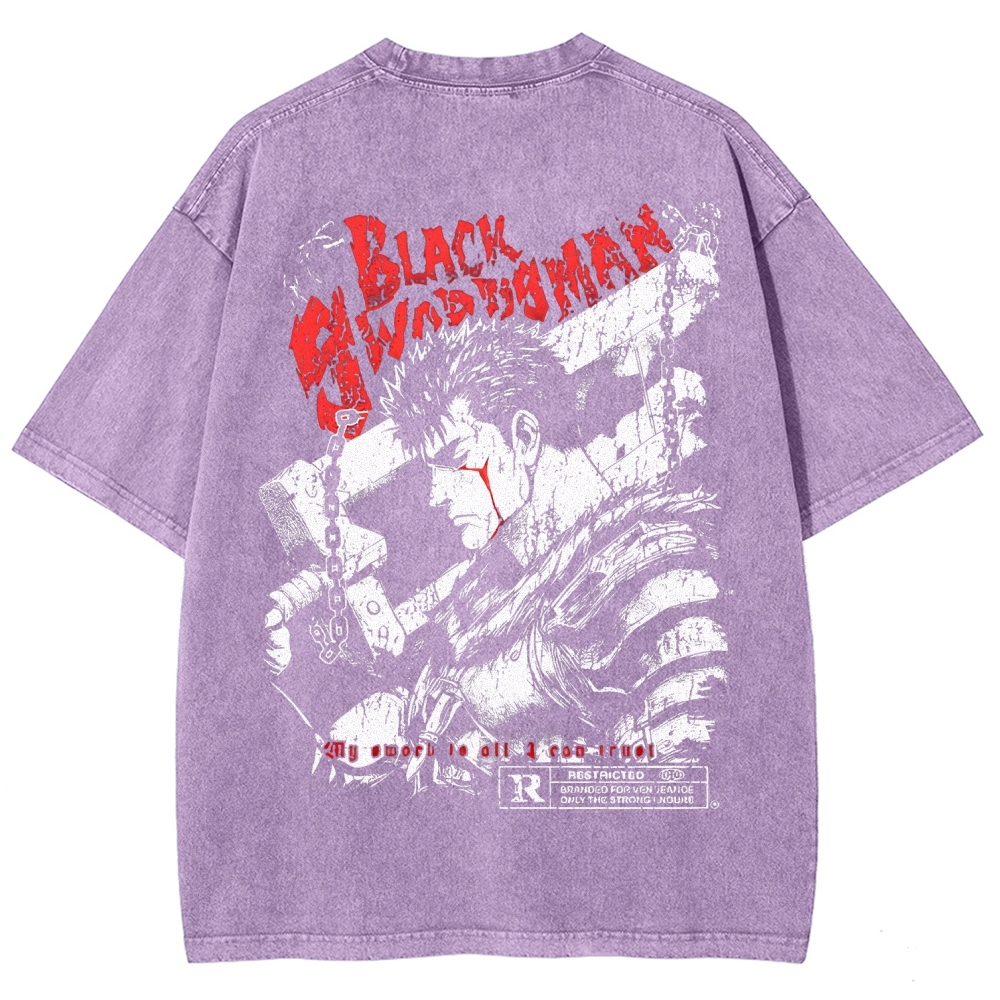 Berserk Guts Black Sword Man Vintage Washed Graphic T-Shirt