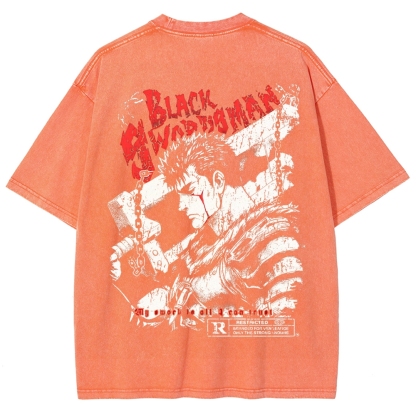 Berserk Guts Black Sword Man Vintage Washed Graphic T-Shirt
