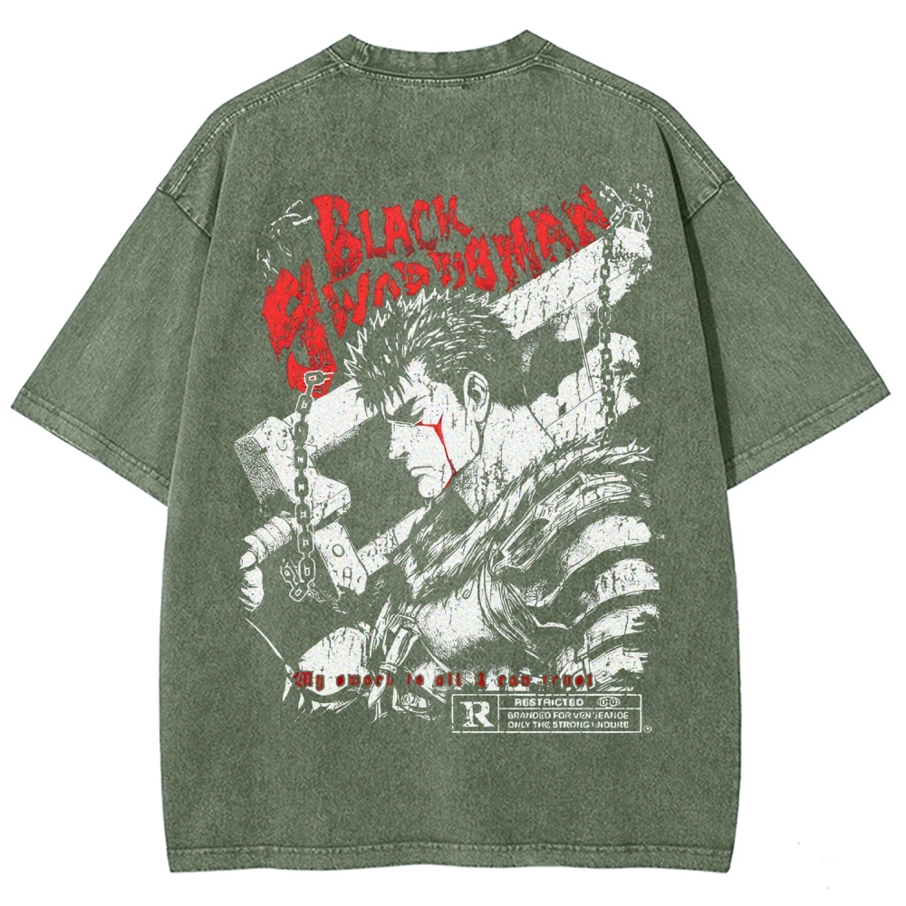 Berserk Guts Black Sword Man Vintage Washed Graphic T-Shirt