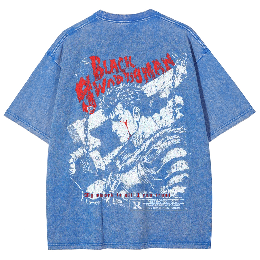 Berserk Guts Black Sword Man Vintage Washed Graphic T-Shirt