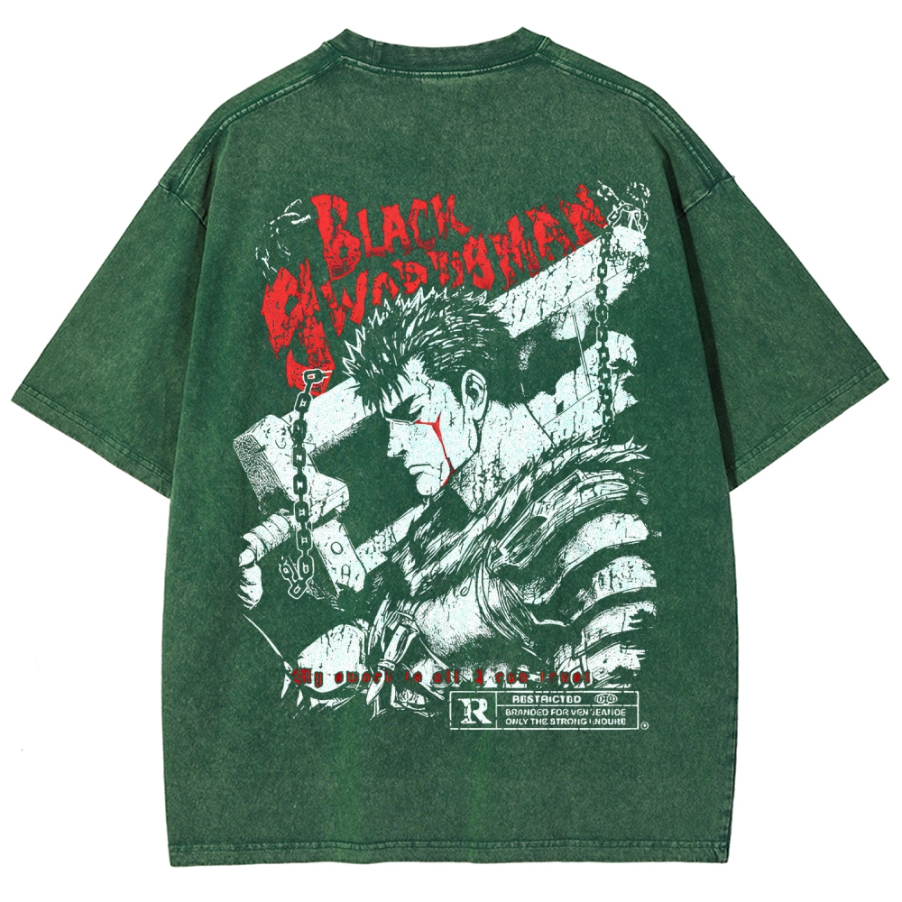 Berserk Guts Black Sword Man Vintage Washed Graphic T-Shirt