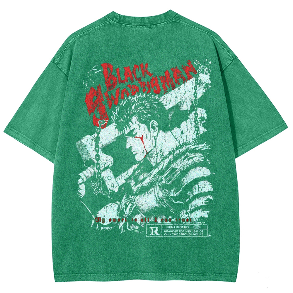 Berserk Guts Black Sword Man Vintage Washed Graphic T-Shirt
