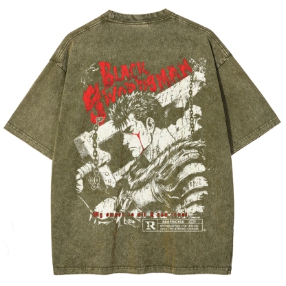 Berserk Guts Black Sword Man Vintage Washed Graphic T-Shirt