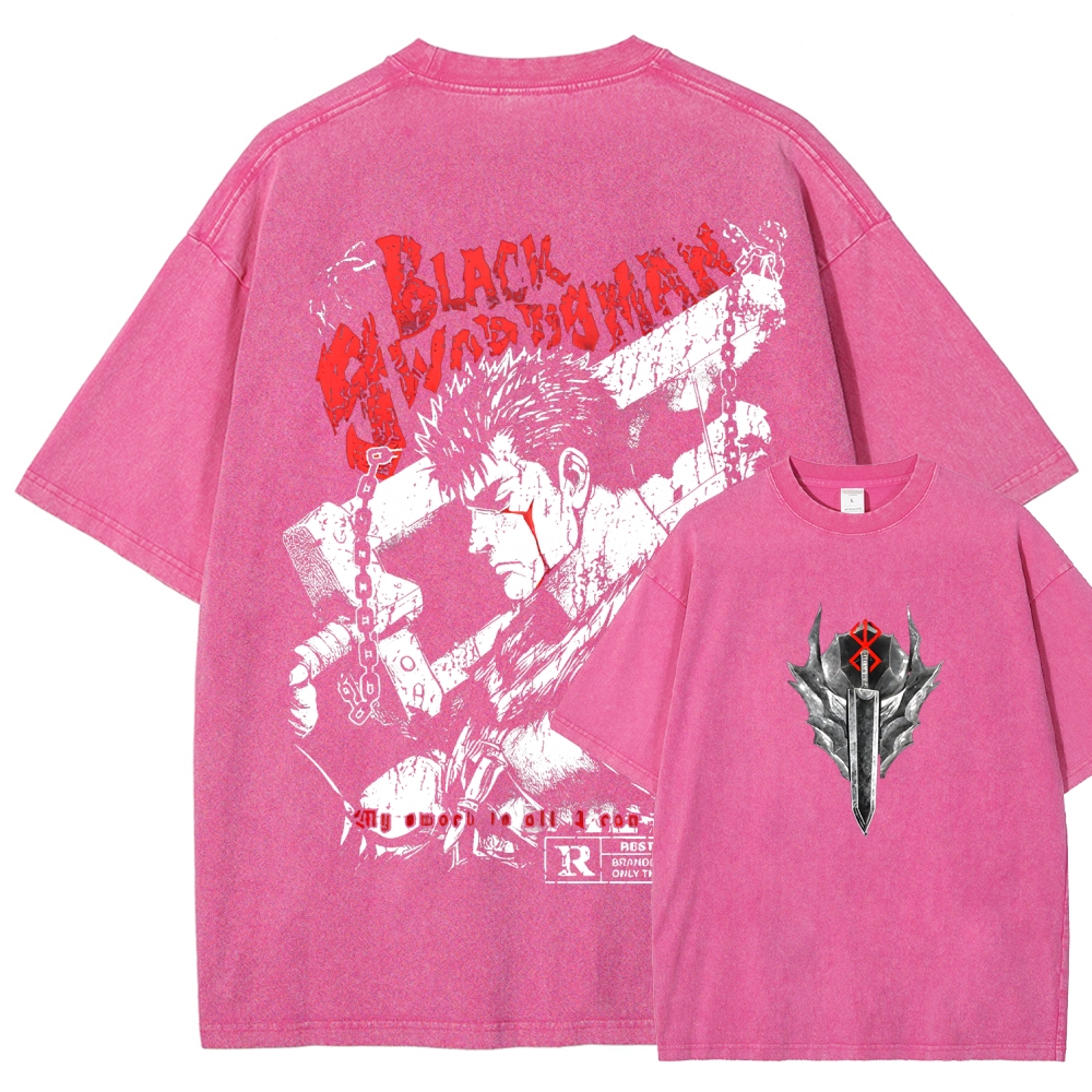 Berserk Guts Black Sword Man Vintage Washed Graphic T-Shirt