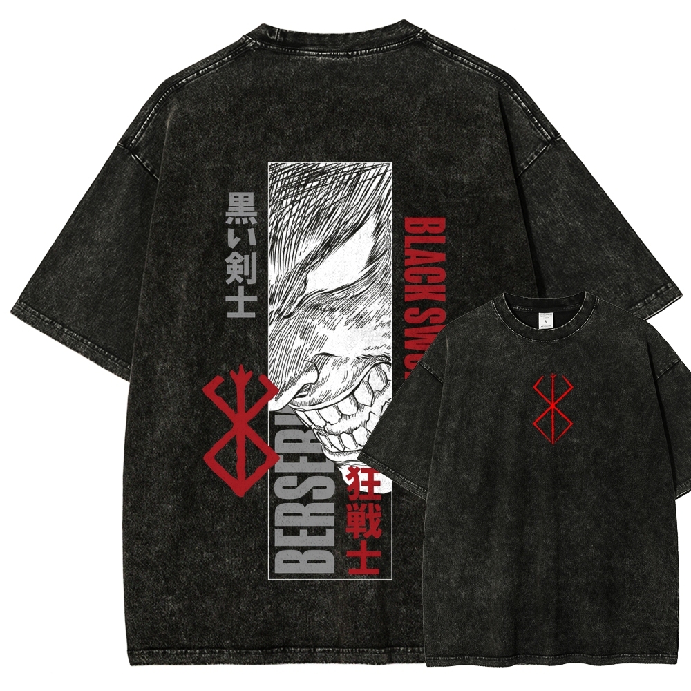 Berserk Anime Acid Washed Oversize T-Shirt