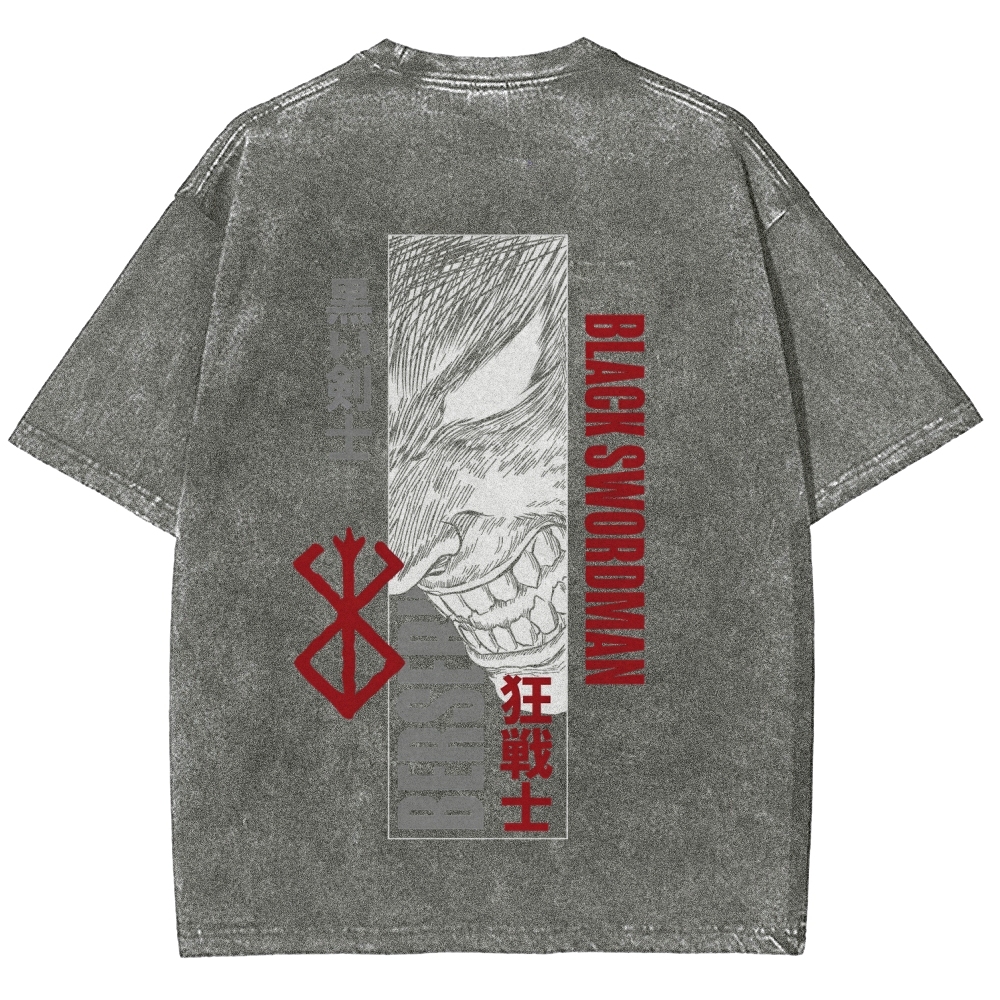 Berserk Anime Acid Washed Oversize T-Shirt