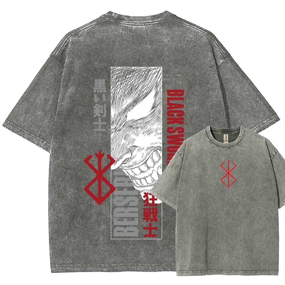 Berserk Anime Acid Washed Oversize T-Shirt