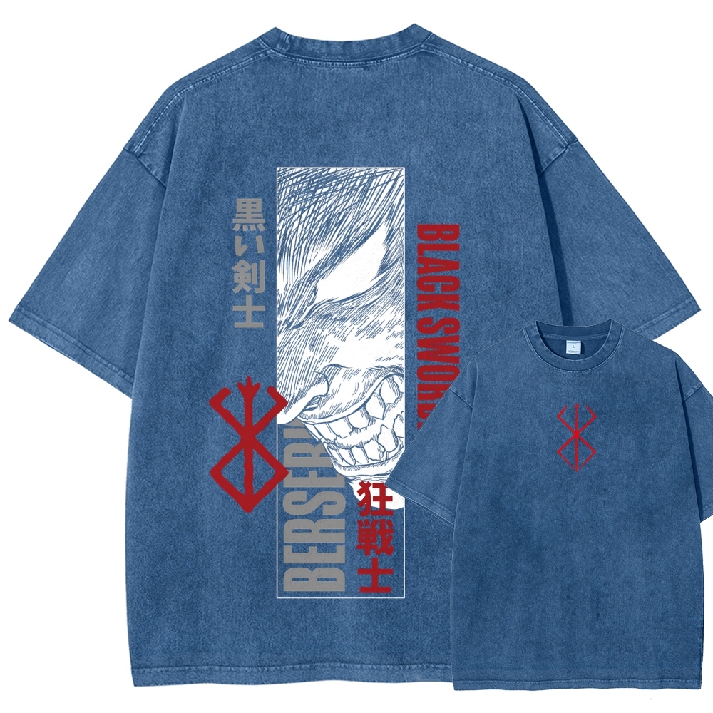 Berserk Anime Acid Washed Oversize T-Shirt