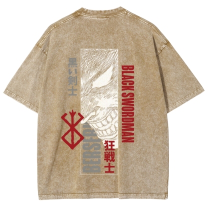 Berserk Anime Acid Washed Oversize T-Shirt