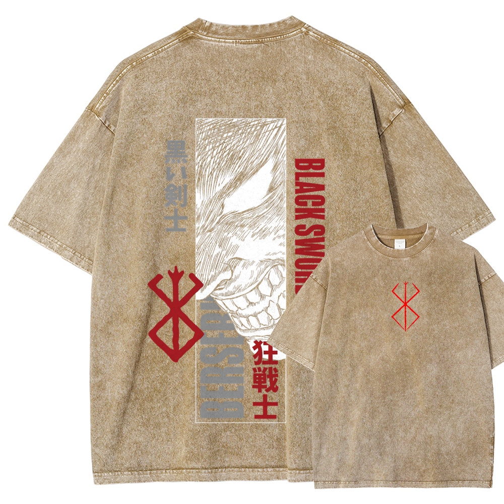 Berserk Anime Acid Washed Oversize T-Shirt