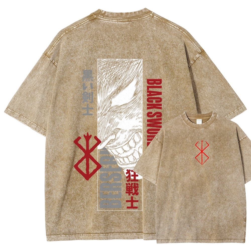 Berserk Anime Acid Washed Oversize T-Shirt