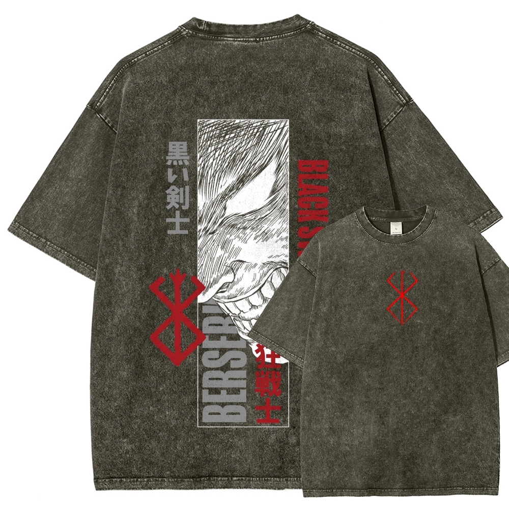Berserk Anime Acid Washed Oversize T-Shirt